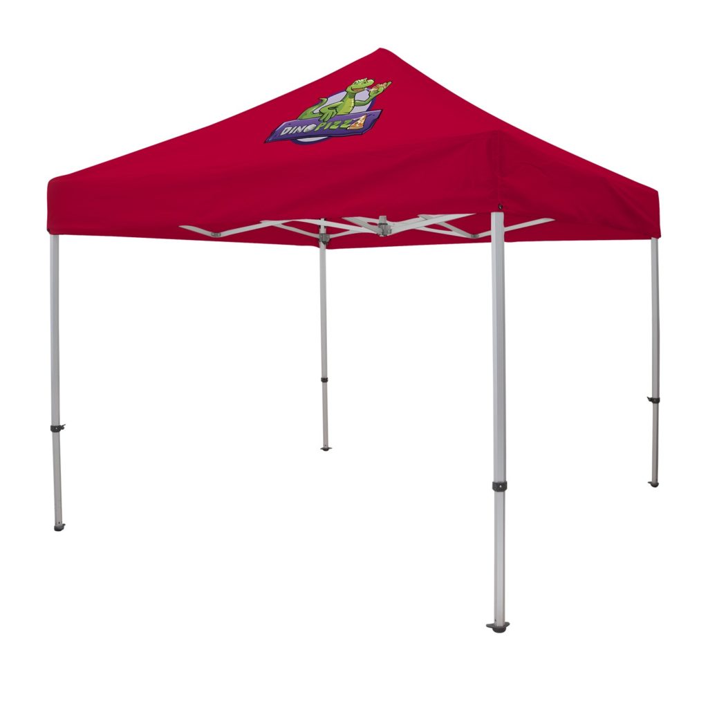 Red logoed canopy tent.