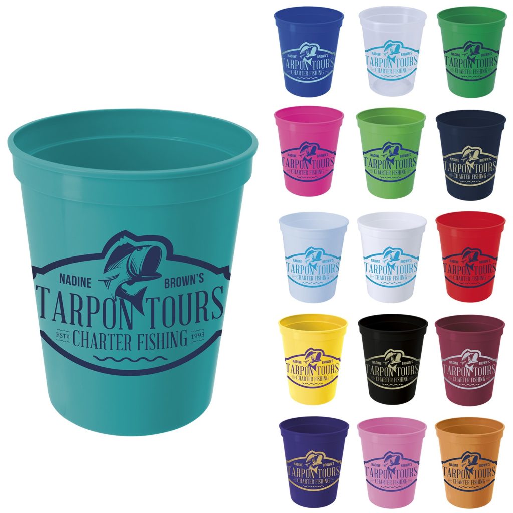 various colors of branded stadium cups